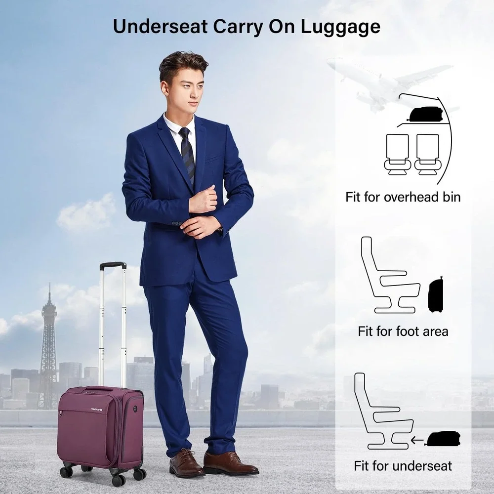 Hanke 16 Inch Underseat Carry On Luggage Purple Softside Spinner Wheels 8 lb